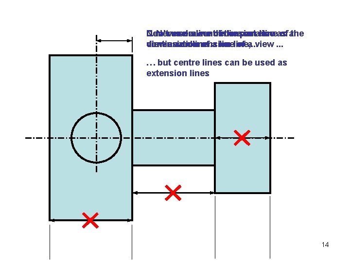 Never Don’t. . . Never use draw aa line centre a dimension of the Never Don’t. . . Never use draw aa line centre a dimension of the