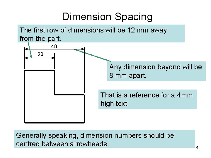 Dimension Spacing The first row of dimensions will be 12 mm away from the Dimension Spacing The first row of dimensions will be 12 mm away from the