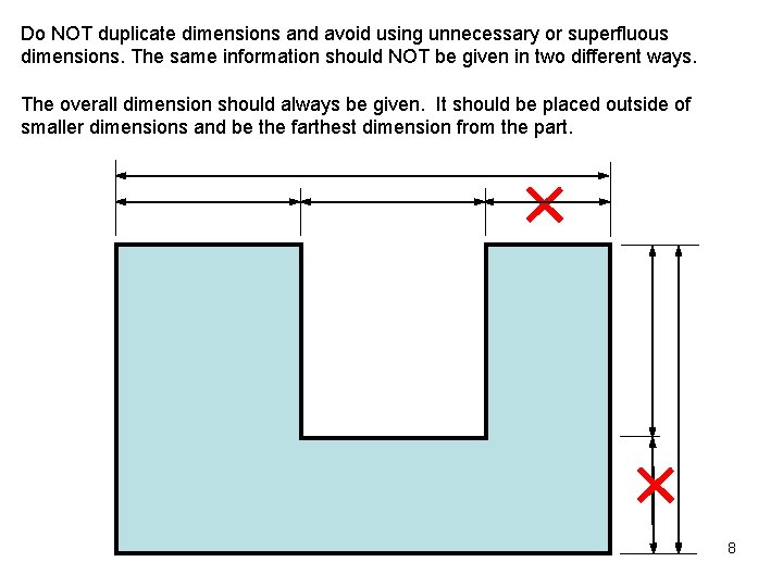 Do NOT duplicate dimensions and avoid using unnecessary or superfluous dimensions. The same information Do NOT duplicate dimensions and avoid using unnecessary or superfluous dimensions. The same information