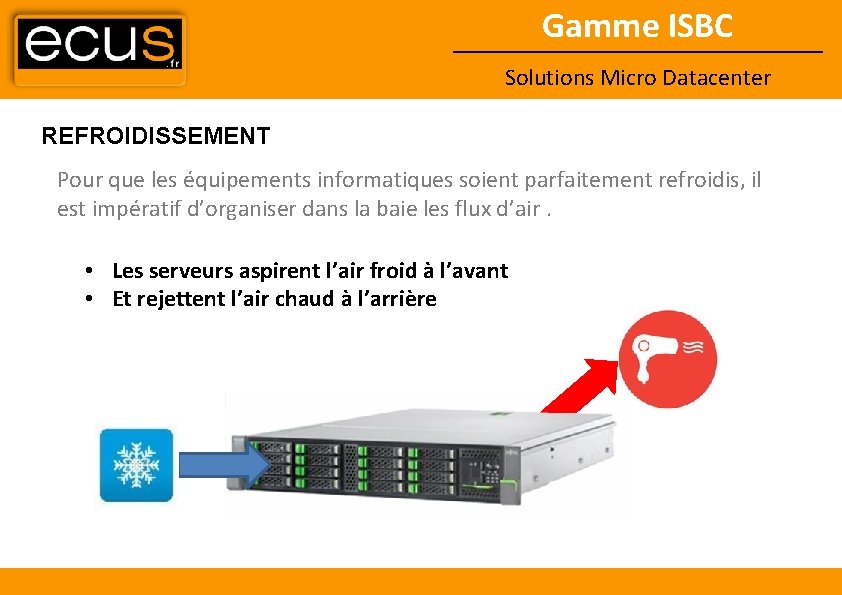 Gamme ISBC Solutions Micro Datacenter REFROIDISSEMENT Pour que les équipements informatiques soient parfaitement refroidis,