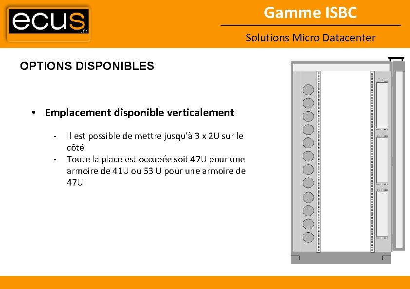 Gamme ISBC Solutions Micro Datacenter OPTIONS DISPONIBLES • Emplacement disponible verticalement - Il est