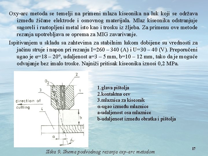 Oxy-arc metoda se temelji na primeni mlaza kiseonika na luk koji se održava između