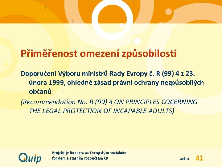 Přiměřenost omezení způsobilosti Doporučení Výboru ministrů Rady Evropy č. R (99) 4 z 23.