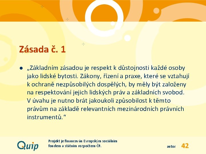 Zásada č. 1 l „Základním zásadou je respekt k důstojnosti každé osoby jako lidské