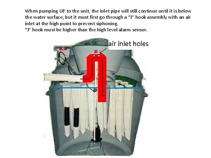 When pumping UP to the unit, the inlet pipe will still continue until it