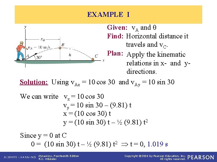 EXAMPLE I Given: v. A and θ Find: Horizontal distance it travels and v.