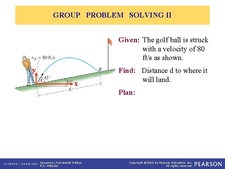 GROUP PROBLEM SOLVING II Given: The golf ball is struck with a velocity of