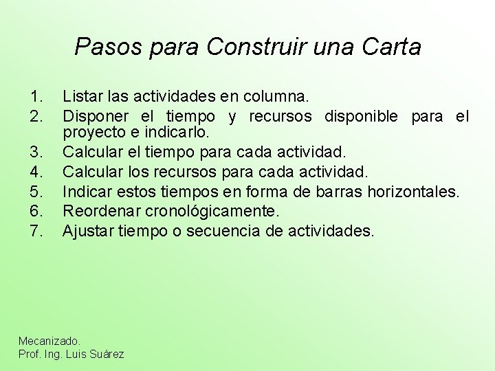 Pasos para Construir una Carta 1. 2. 3. 4. 5. 6. 7. Listar las