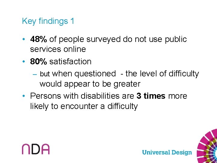 Key findings 1 • 48% of people surveyed do not use public services online