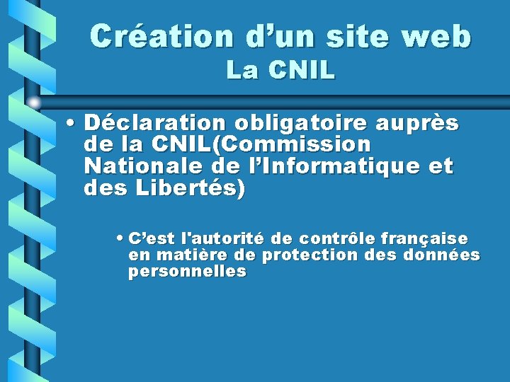 Création d’un site web La CNIL • Déclaration obligatoire auprès de la CNIL(Commission Nationale