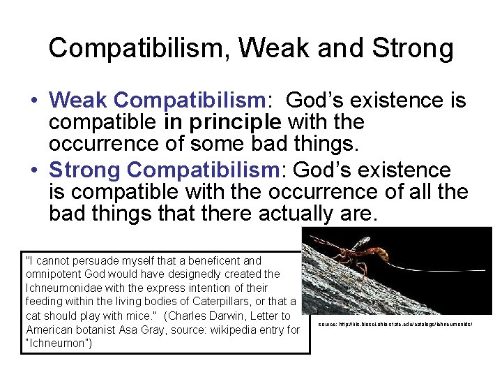Compatibilism, Weak and Strong • Weak Compatibilism: God’s existence is compatible in principle with