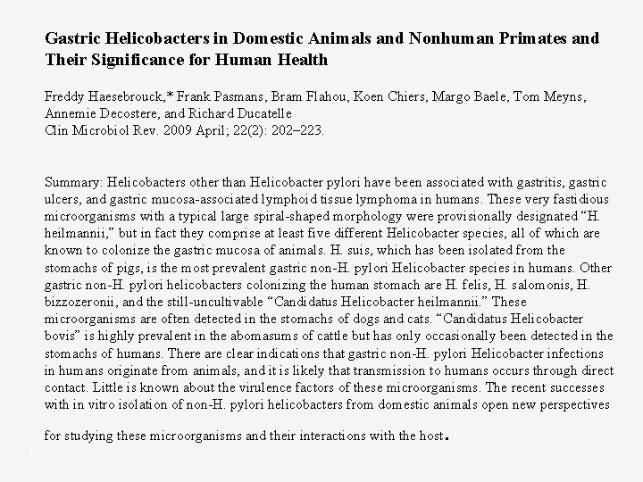 Gastric Helicobacters in Domestic Animals and Nonhuman Primates and Their Significance for Human Health