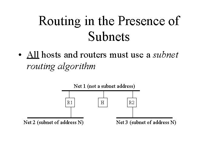 Routing in the Presence of Subnets • All hosts and routers must use a