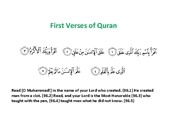 First Verses of Quran Read [O Muhammad!] in the name of your Lord who