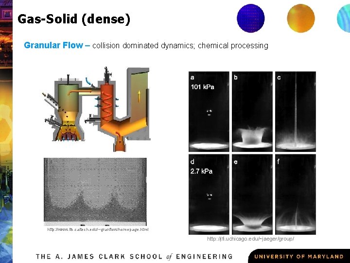 Gas-Solid (dense) Granular Flow – collision dominated dynamics; chemical processing http: //www. its. caltech.