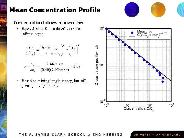 Mean Concentration Profile – Concentration follows a power law • Equivalent to Rouse distribution