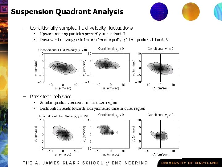 Suspension Quadrant Analysis – Conditionally sampled fluid velocity fluctuations • Upward moving particles primarily