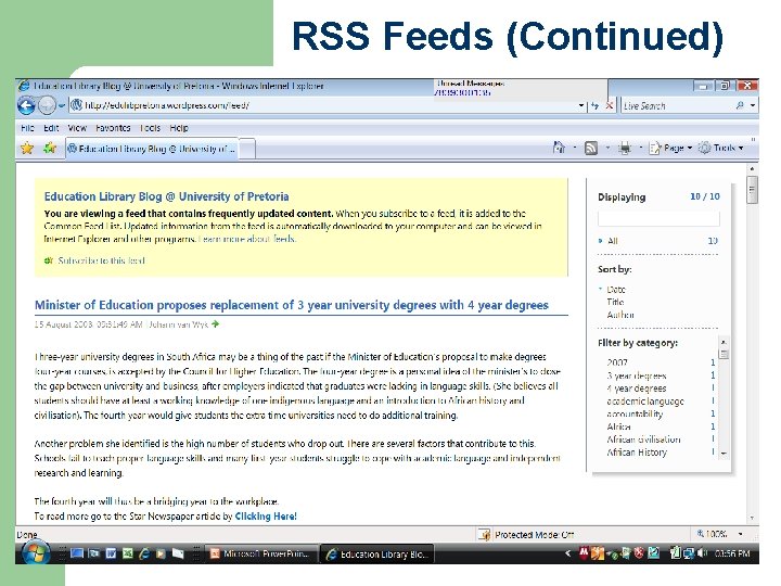 RSS Feeds (Continued) 