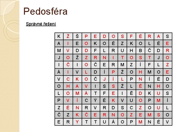 Pedosféra Správné řešení K Ž Š P E D O S F É R