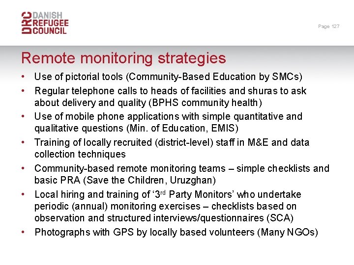 Page 127 Remote monitoring strategies • Use of pictorial tools (Community-Based Education by SMCs)