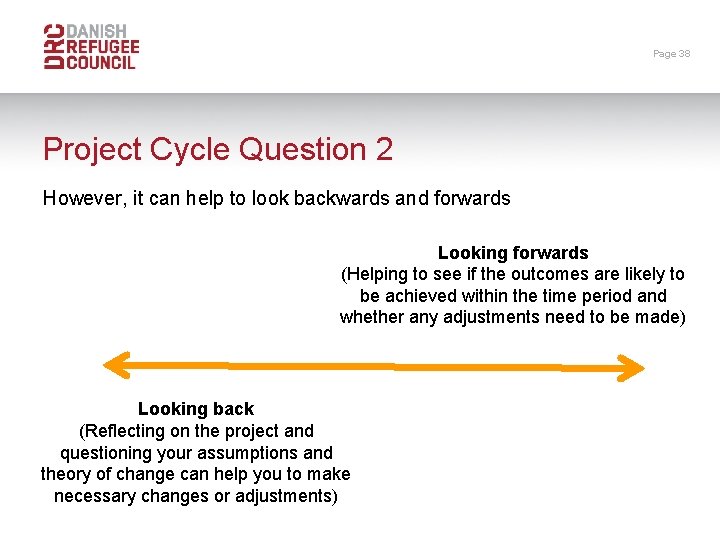 Page 38 Project Cycle Question 2 However, it can help to look backwards and