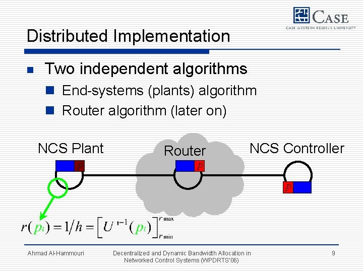 Distributed Implementation n Two independent algorithms n End-systems (plants) algorithm n Router algorithm (later