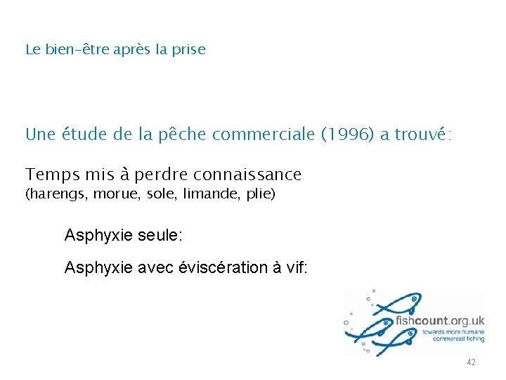 Le bien-être après la prise Une étude de la pêche commerciale (1996) a trouvé: