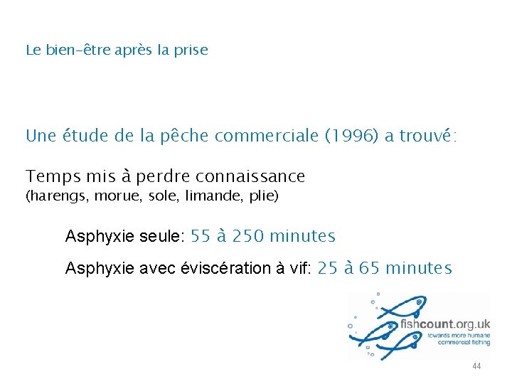 Le bien-être après la prise Une étude de la pêche commerciale (1996) a trouvé: