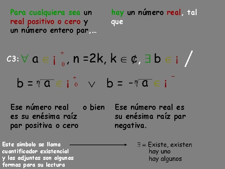 Para cualquiera sea un real positivo o cero y un número entero par, … Para cualquiera sea un real positivo o cero y un número entero par, …