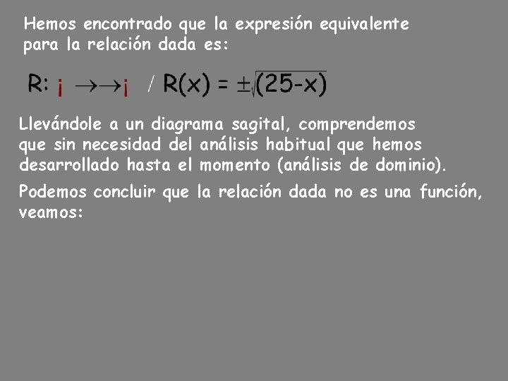 Hemos encontrado que la expresión equivalente para la relación dada es: Llevándole a un