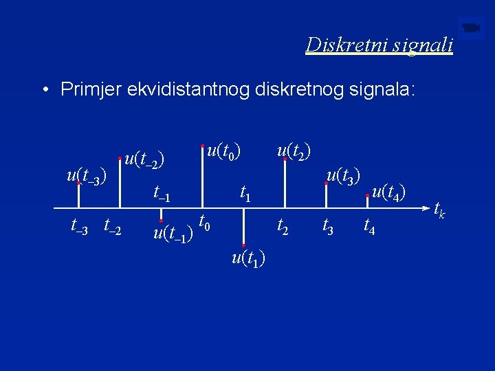 Diskretni signali • Primjer ekvidistantnog diskretnog signala: u(t– 3) t– 3 t– 2 u(t–