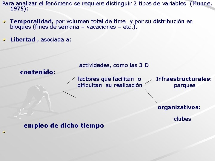Para analizar el fenómeno se requiere distinguir 2 tipos de variables (Munne, 1975): Temporalidad,