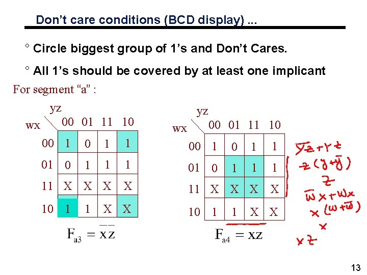 Don’t care conditions (BCD display). . . ° Circle biggest group of 1’s and
