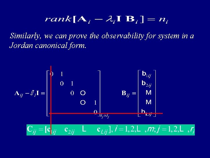 Similarly, we can prove the observability for system in a Jordan canonical form. 