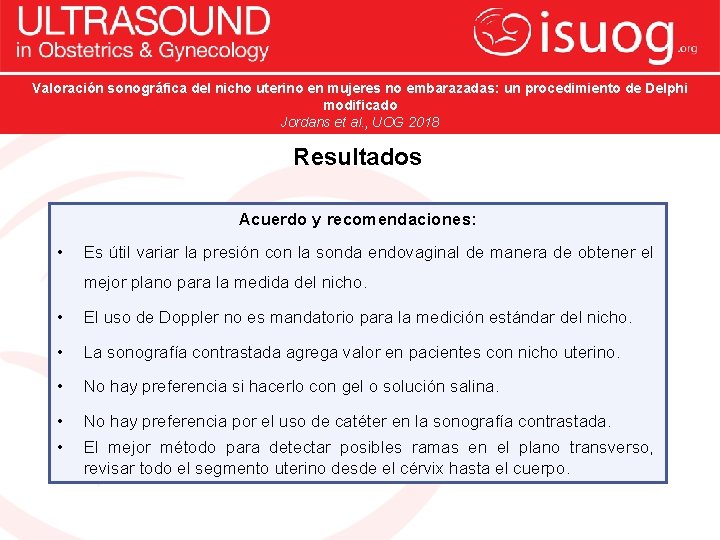 Valoración sonográfica del nicho uterino en mujeres no embarazadas: un procedimiento de Delphi modificado
