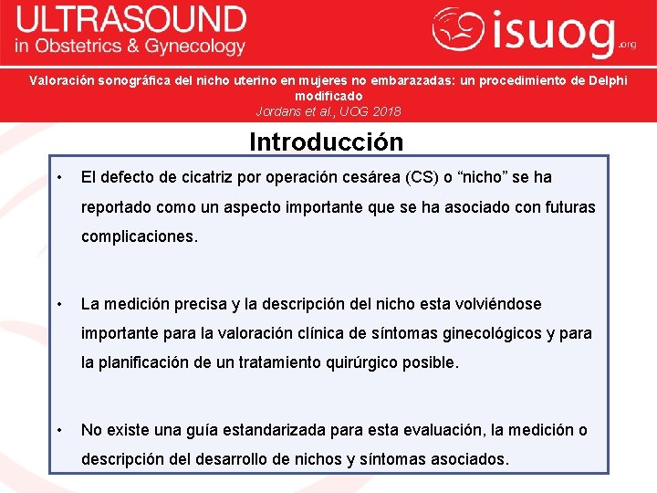 Valoración sonográfica del nicho uterino en mujeres no embarazadas: un procedimiento de Delphi modificado
