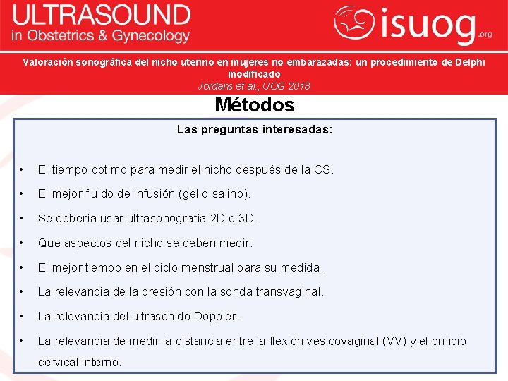 Valoración sonográfica del nicho uterino en mujeres no embarazadas: un procedimiento de Delphi modificado