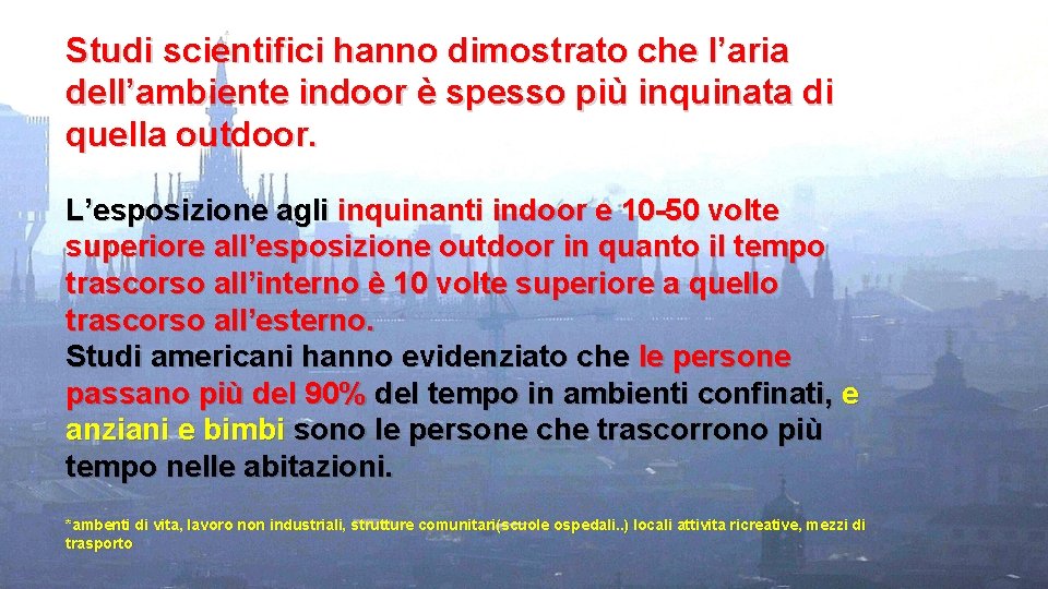 Studi scientifici hanno dimostrato che l’aria dell’ambiente indoor è spesso più inquinata di quella