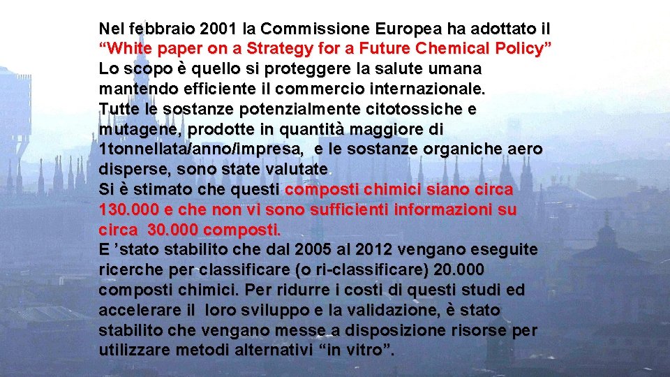 Nel febbraio 2001 la Commissione Europea ha adottato il “White paper on a Strategy