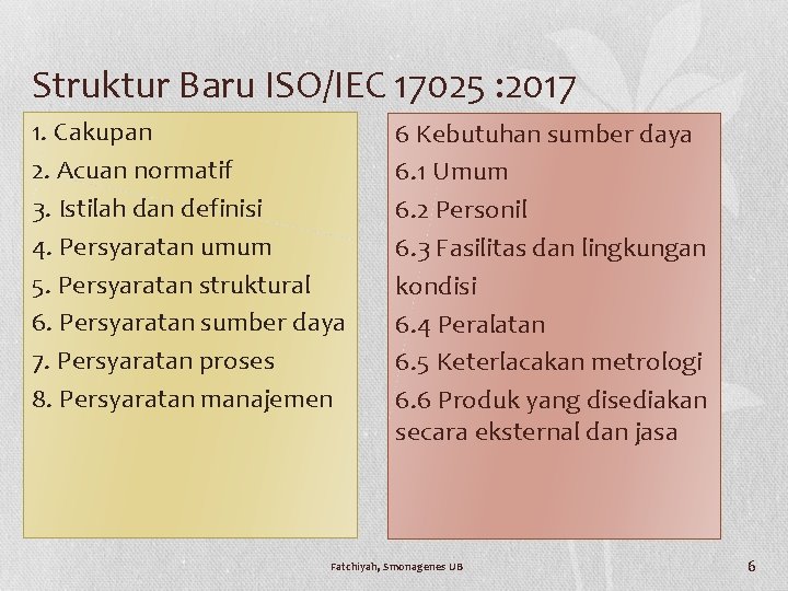 Struktur Baru ISO/IEC 17025 : 2017 1. Cakupan 2. Acuan normatif 3. Istilah dan