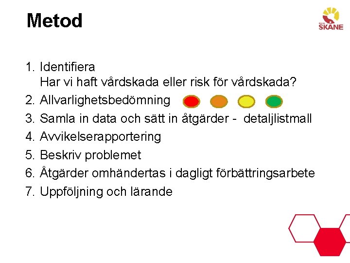 Metod 1. Identifiera Har vi haft vårdskada eller risk för vårdskada? 2. Allvarlighetsbedömning 3.