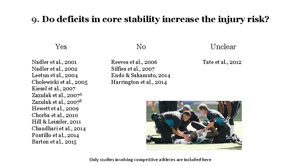 9. Do deficits in core stability increase the injury risk? Yes No Unclear Nadler