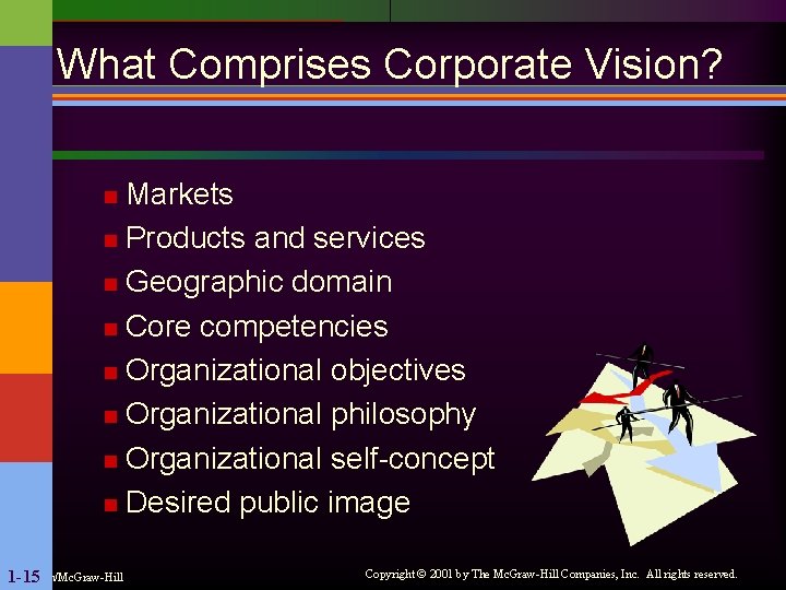 What Comprises Corporate Vision? Markets n Products and services n Geographic domain n Core