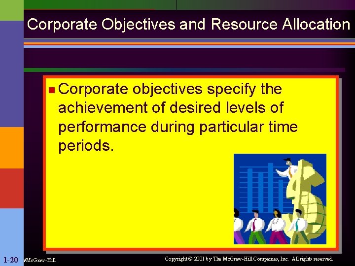 Corporate Objectives and Resource Allocation n Corporate objectives specify the achievement of desired levels