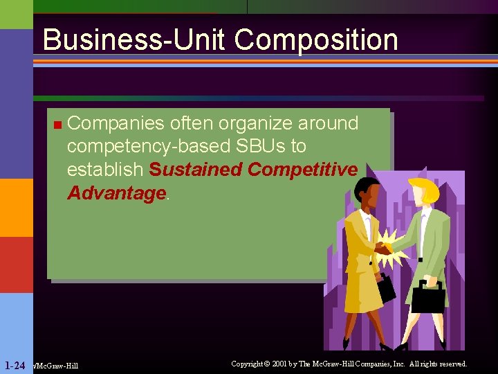 Business-Unit Composition n Companies often organize around competency-based SBUs to establish Sustained Competitive Advantage.