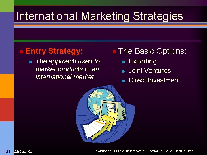 International Marketing Strategies n Entry Strategy: u Irwin/Mc. Graw-Hill 1 -31 n The approach