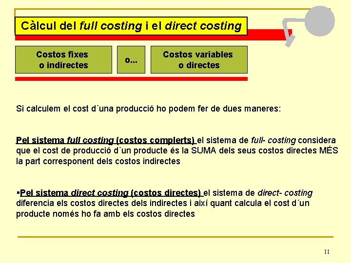 Càlcul del full costing i el direct costing Costos fixes o indirectes o. .