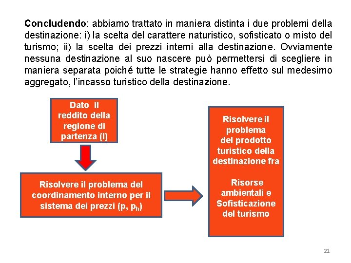 Concludendo: abbiamo trattato in maniera distinta i due problemi della destinazione: i) la scelta