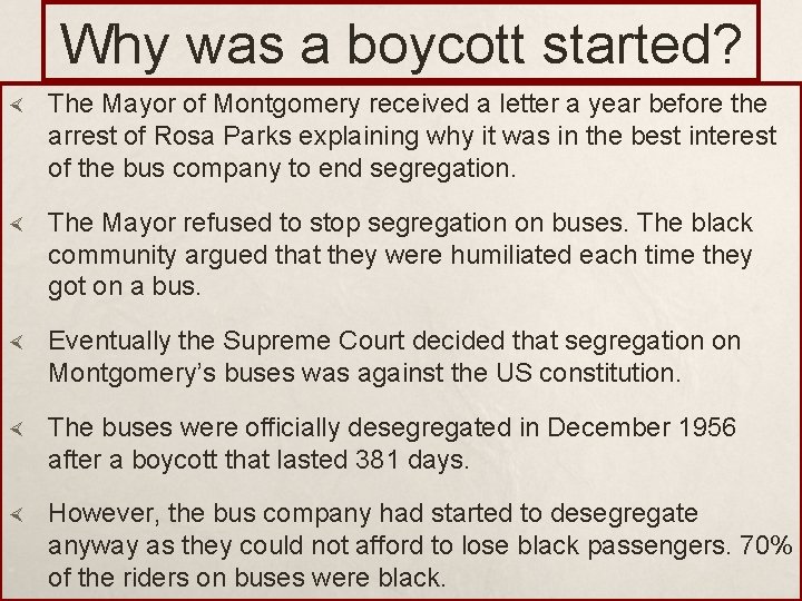 Why was a boycott started? The Mayor of Montgomery received a letter a year