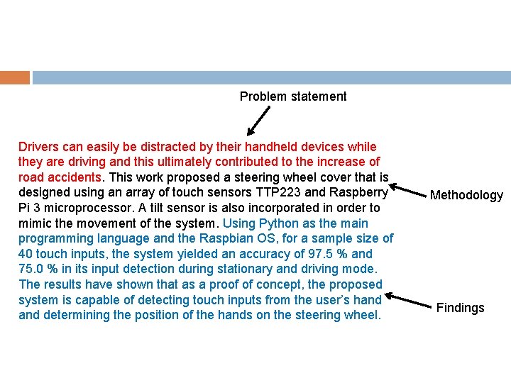 Problem statement Drivers can easily be distracted by their handheld devices while they are